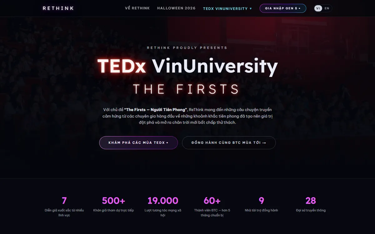 Ảnh chụp trang chủ website TEDxVinUniversity 2025