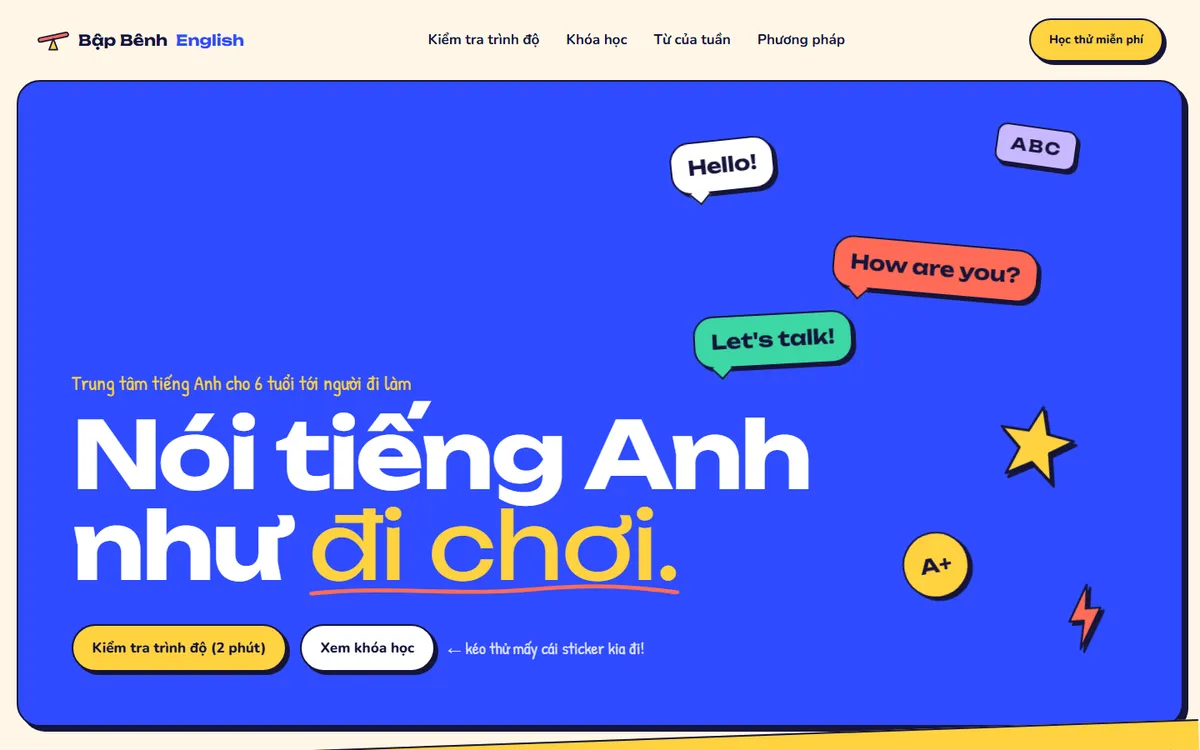 Ảnh chụp mẫu giao diện Bập Bênh English